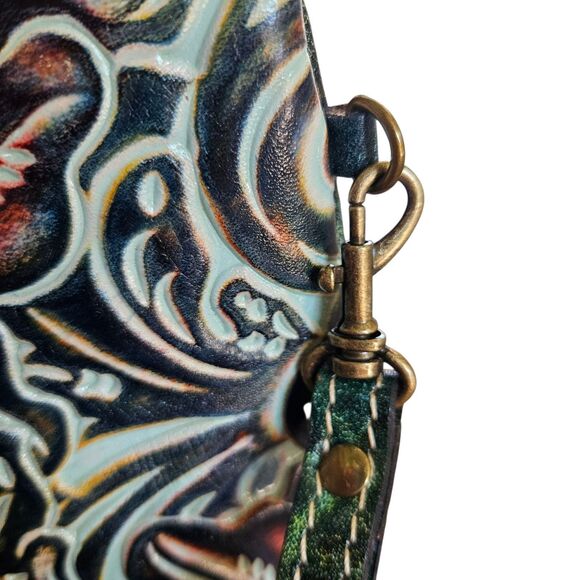 Patricia Nash Valerie Tooled Leather Fold-Over Wristlet Clutch Purse Green - Picture 7 of 8